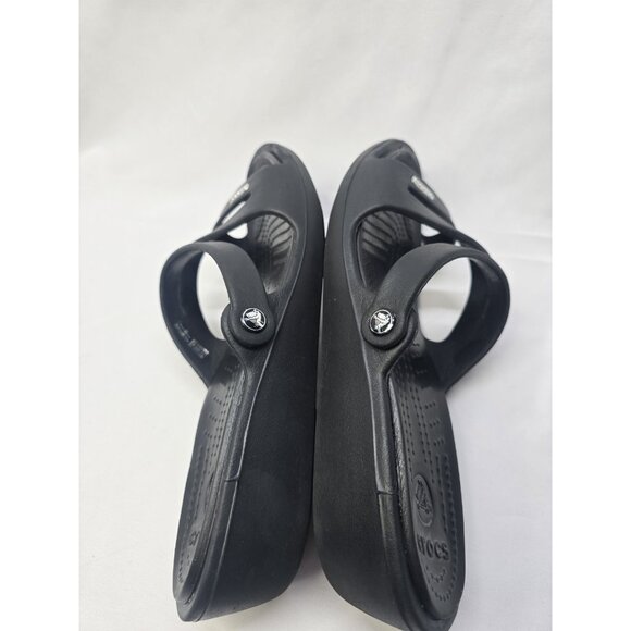 Crocs Patricia Wedge Strappy Slide Slip On Sandals Womens Size 10 Black - Picture 4 of 8